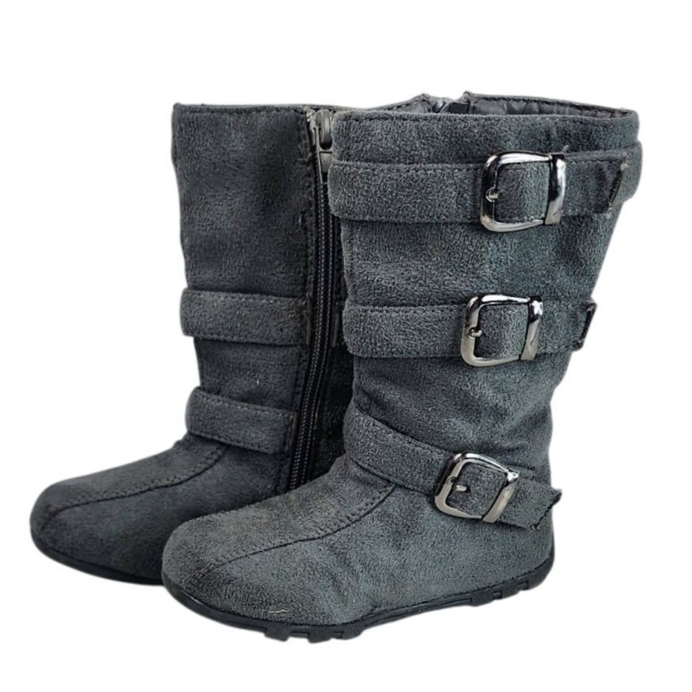 Kids Girls Grey Faux Suede Buckle Zip Tall‎ Boots Toddler Child Size 6